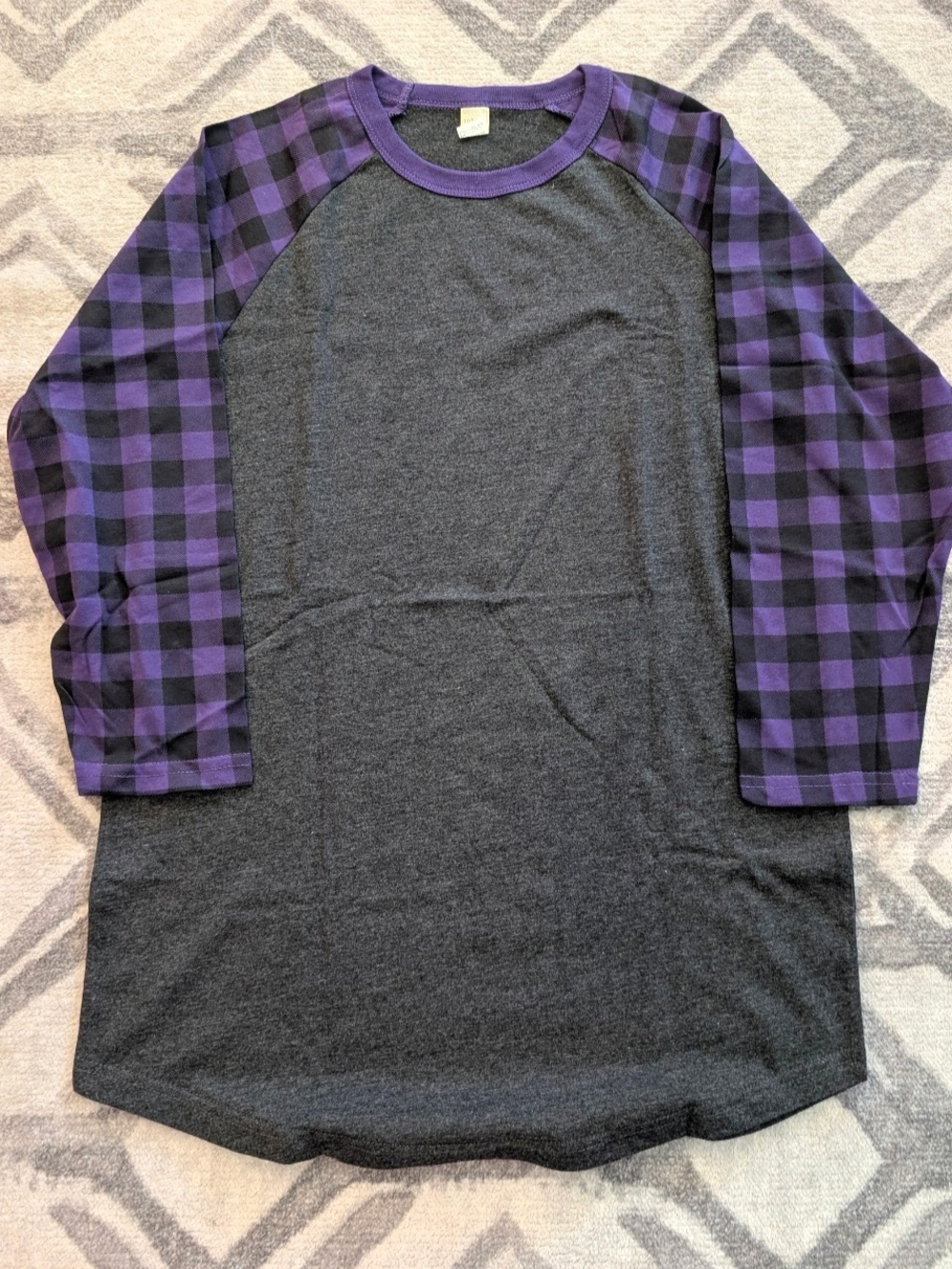 Raglan Shirt with Purple Buffalo Check Sleeves